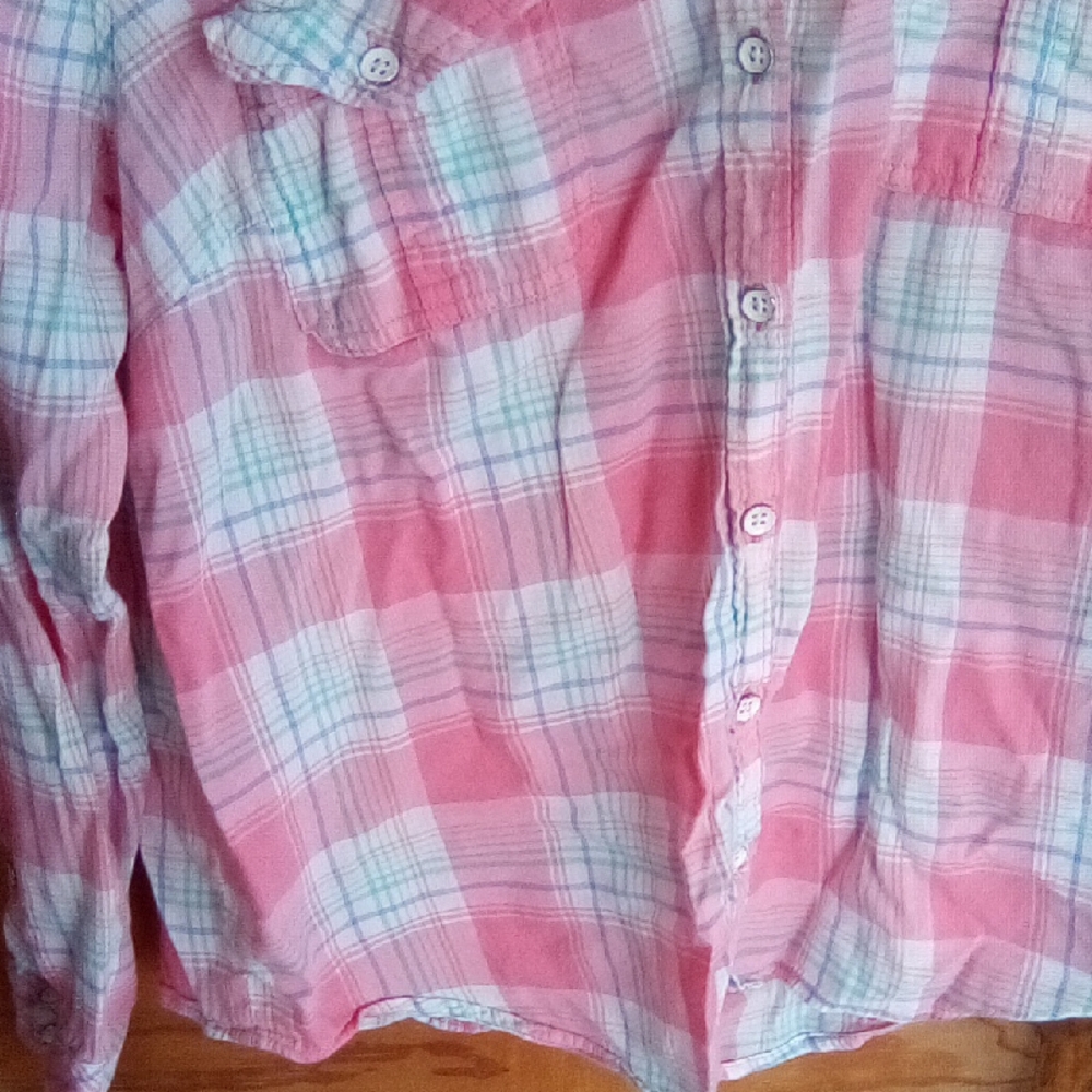 Sonoma Coral and Mint Plaid Shirt - Picture 6 of 10